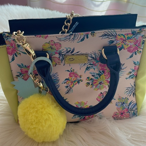 Betsey Johnson Blue, White, Yellow & Pink Tropical Purse w/ Removable Straps - Picture 6 of 16